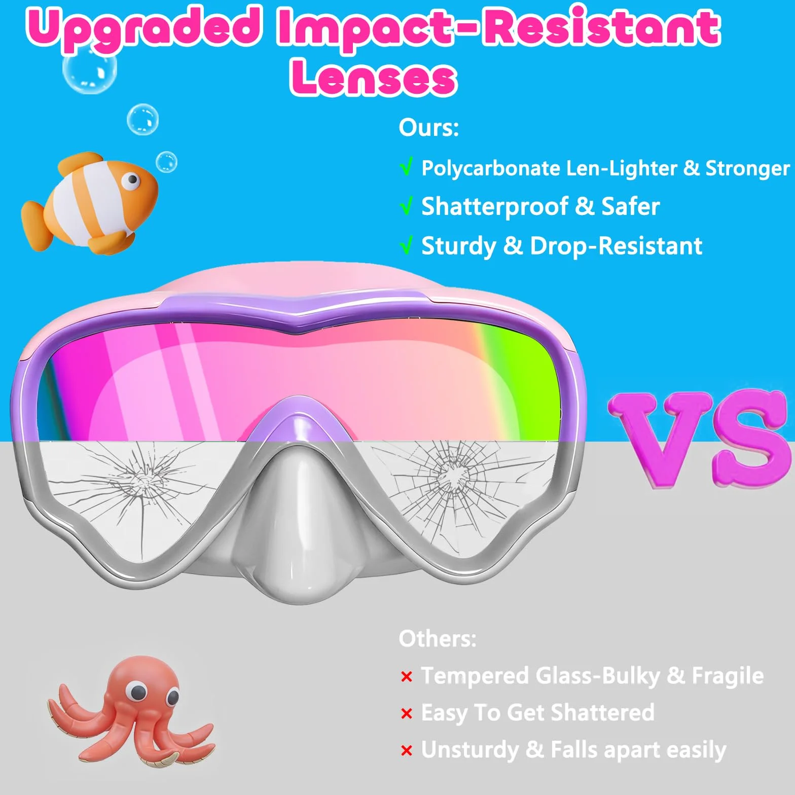 Lunette de Piscine Enfant avec Protection UV et Sangle en Tissu Doux, MOMUSE Masque de Plongée Enfant avec Couvercle de Nez 3D, Lunettes de Natation pour Garçons et Filles de 4 à 14 Ans