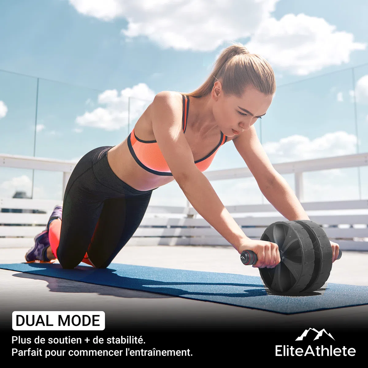 EliteAthlete Roue Abdominale - Roulette Abdominaux - AB Wheel - Rouleau Abdo - Abdos musculation appareil de sport fitness - AB Roller incl. tapis rembourré