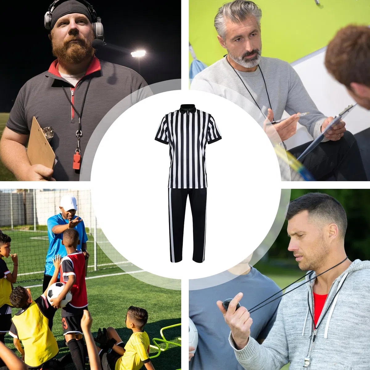 Générique Maillot réf – Uniforme à Rayures Noires et Blanches, Maillot réf à Manches Courtes et col en V avec Pantalon pour Football, Basket-Ball, Hockey, Volley-Ball, Baseball, Softball