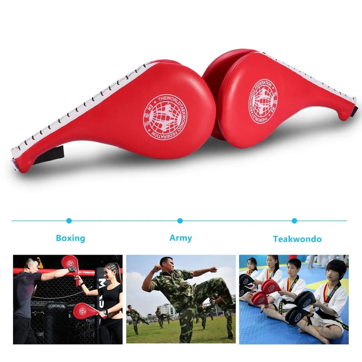 Dragon Rouge Raquette de Frappe Taekwondo Lot de 2 avec Dragonne pour Entraînement Kickboxing Karaté Art Martial (Lot de 2, PU)