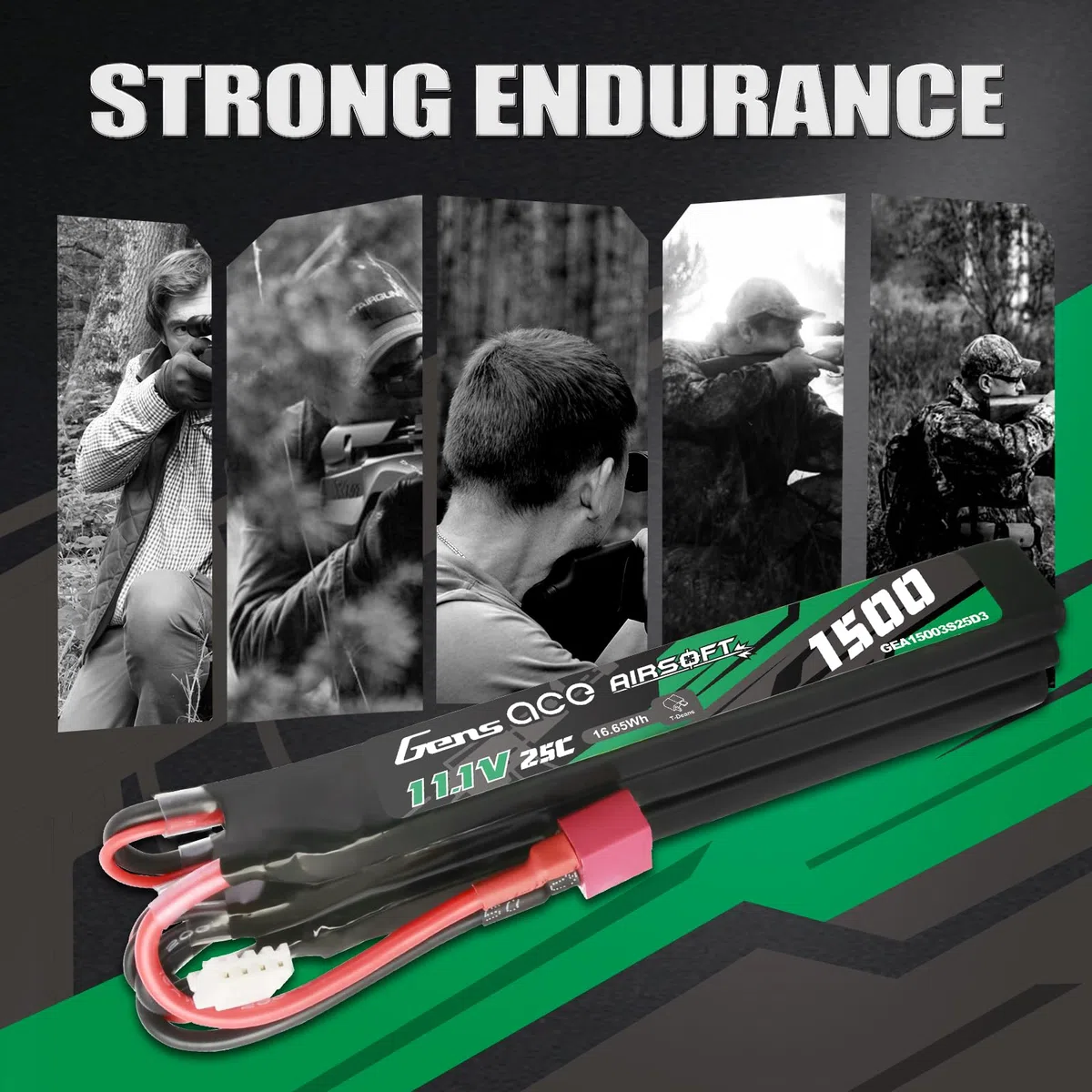 Gens ace 3S Batterie Lipo Airsoft 11,1V 1500mAh 25C 3S1P 3X Nunchuck avec Connecteur T Deans, pour Répliques AEG M4 CM16 R15