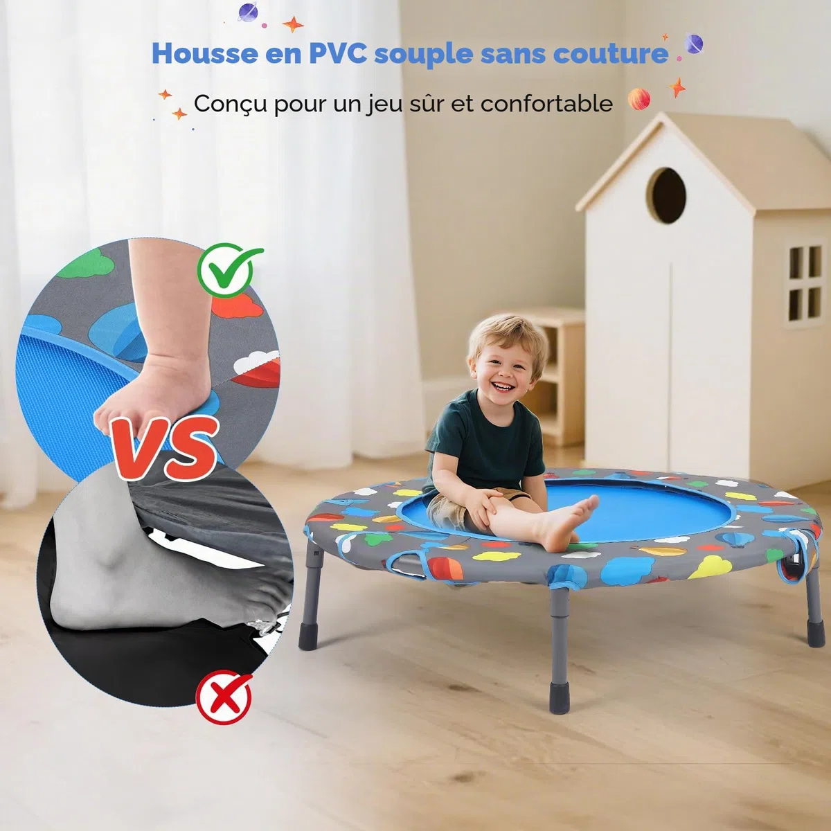 Trampoline de fitness pliable de 101 cm de diamètre - Capacité de charge : 150 kg - Hauteur de main courante réglable - Entraînement d'endurance - Différents groupes de personnes