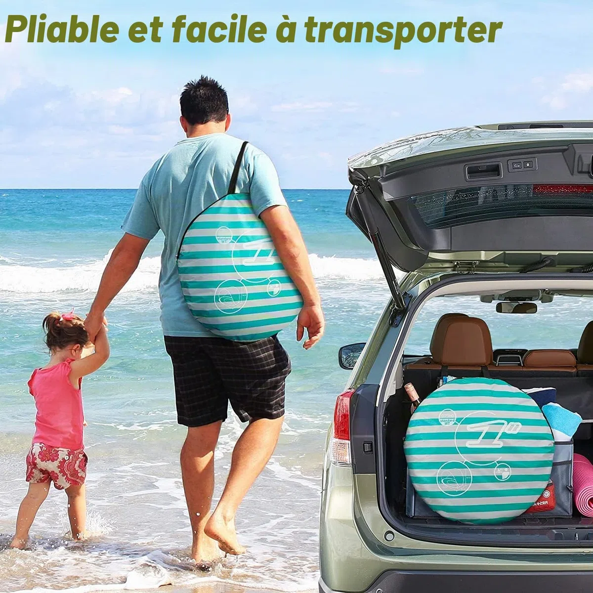 Tente de plage pour bébé - Pop Up - Tente de plage pour bébé - Avec mini piscine - Portable - Pop Up - Protection UV - Pour les tout-petits - Pique-nique - Jardin - Vert
