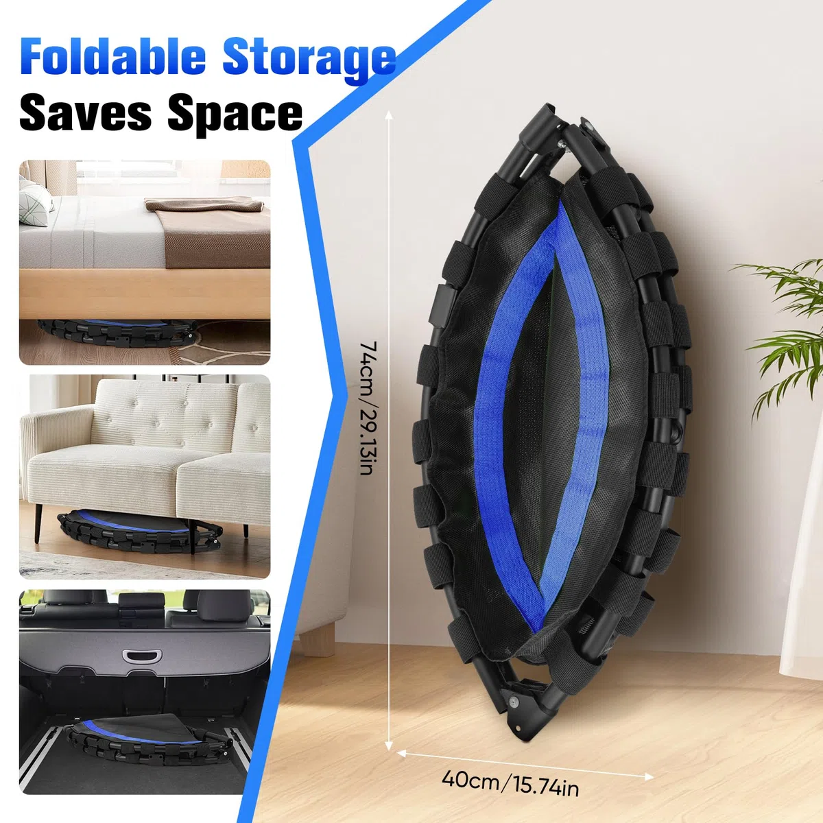 Trampoline d'intérieur de fitness pliable sans installation | Ø 101 cm, mini trampoline | Charge maximale 150 kg | Stable et silencieux pour adultes