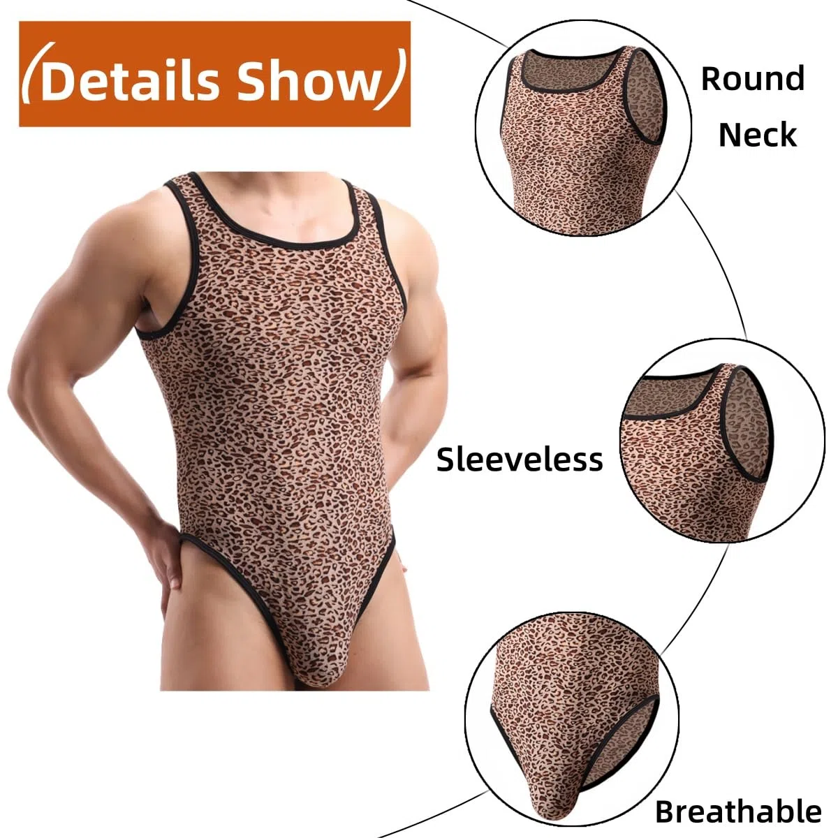 Body léopard pour homme, combinaison une pièce douce sans manches à coupe ajustée pour homme, maillot de corps moulant respirant pour entraînement, course à pied, sport, imprimé léopard extensible