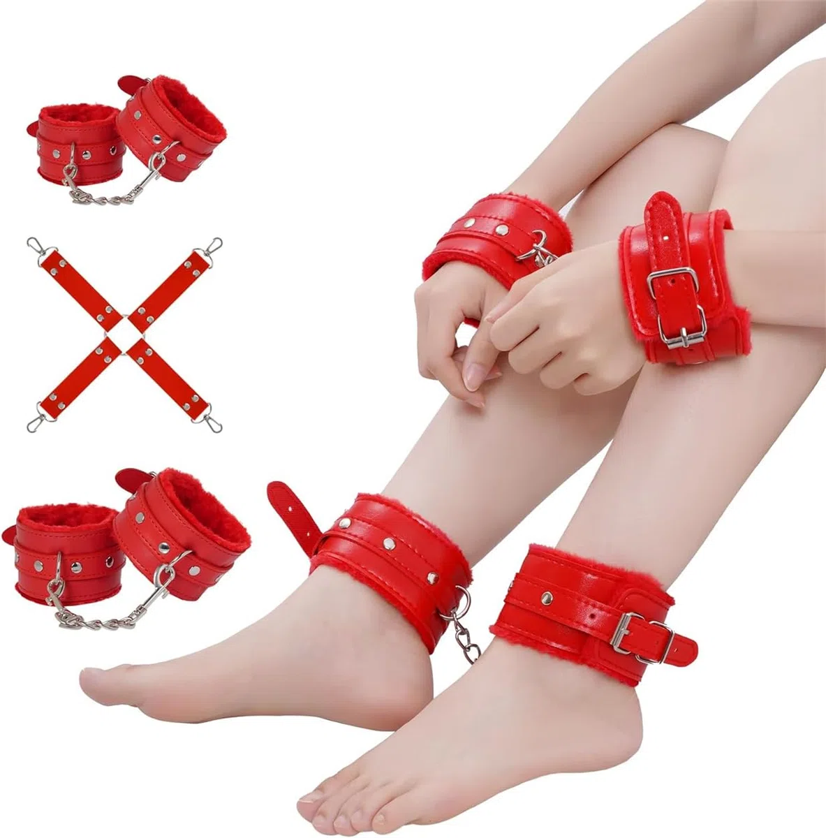 Accessoires en Cuir en Peluche Rouge Multifonctionnels Ensemble De 12, Outils De Fitness D'IntéRieur, Excellent éQuipement De Fitness pour l'exercice Et Le Yoga, Cadeaux pour Les Couples - H