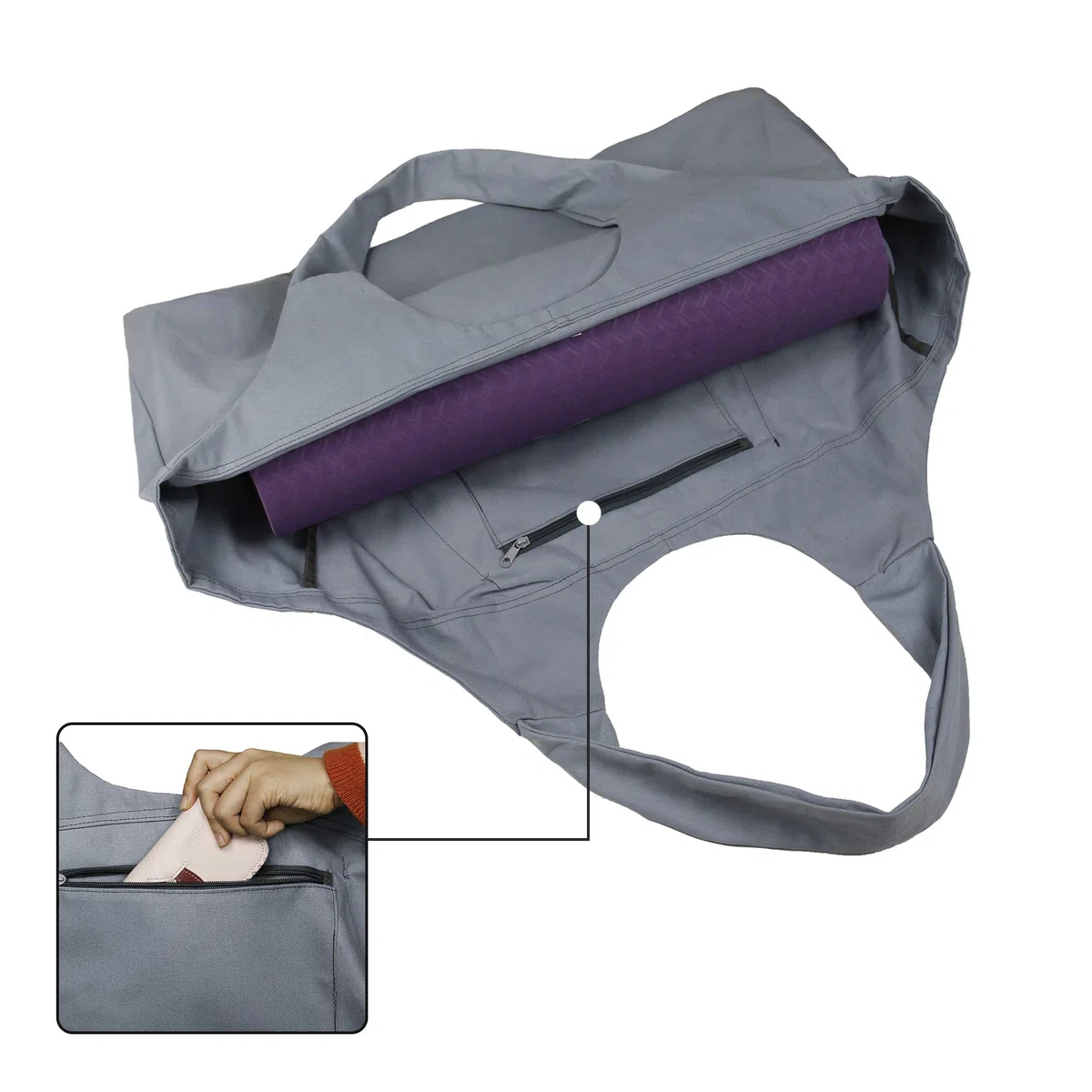 Sac de tapis de yoga à fermeture éclair, grande capacité pour femmes et hommes, sac de yoga portable en toile tout-en-un avec poches