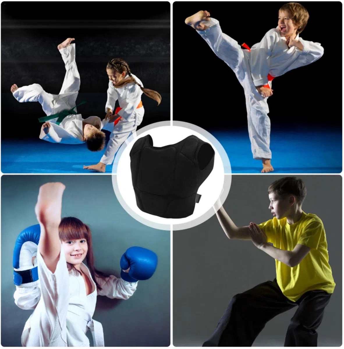 Plastron De Boxe Protection - Poitrine Garde Protecteur Adulte Enfants Karaté Taekwondo Formation Martiaux Poitrine Garde Gilet Boxe Karaté Corps, Doux Et Confortable Noir