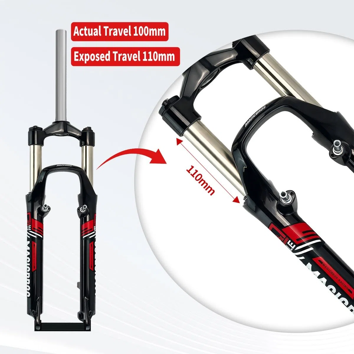 Fourche VTT 26 Pouces 100mm Voyage Vélo Fourche Suspendue 1" 1/8 V-Brake/Disque Amortisseur De Pression d'air Fourche De Vélo Alliage D'aluminium Contrôle des Épaules