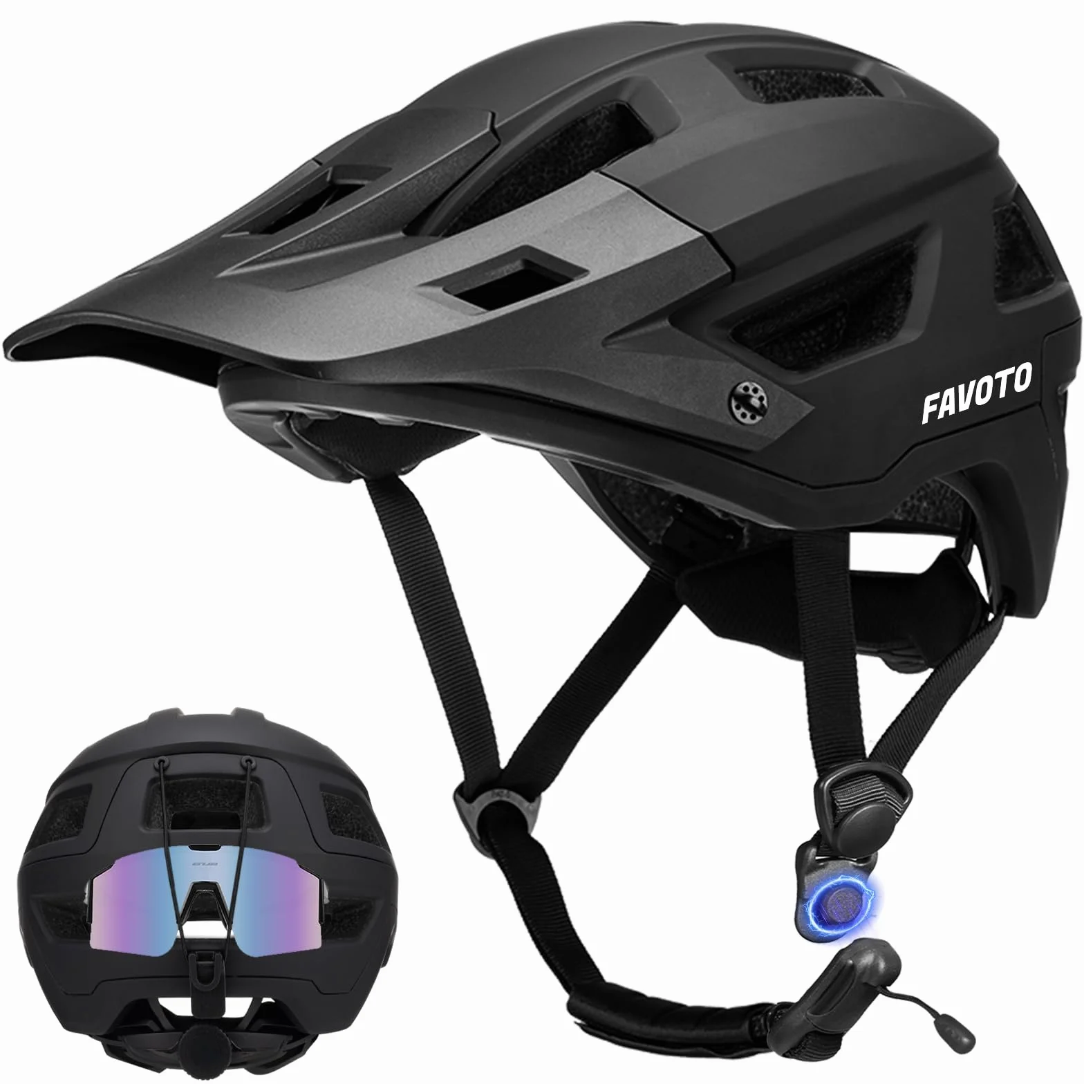 Favoto Casque de Vélo Tout-Terrain - Technologie Double Inmould Casque VTT Cyclisme Léger avec Visière pour Adultes Certifié CE