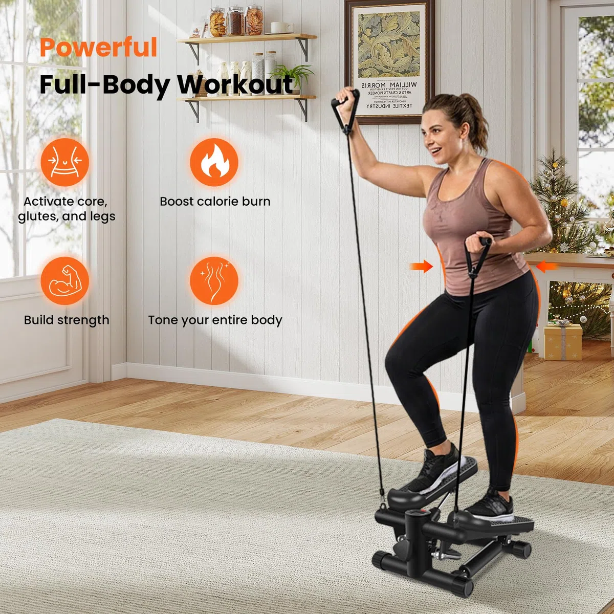 himaly Mini Stepper pour la Maison, Stepper Fitness pour Escaliers 100kg, Stair Stepper avec Bandes de Résistance, Appartement Stepper pour Les Jambes, Les Bras et Les Fessiers