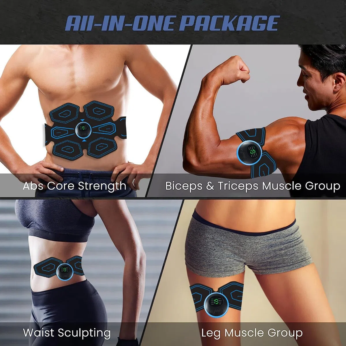 AILEDA Electrostimulateur Musculaire, Ceinture Abdominale Electrostimulation,6 Modes et 19 Intensités, Ceinture Musculation Electrostimulation pour Abdos/Bras/Jambes/Fesses,Homme Femme