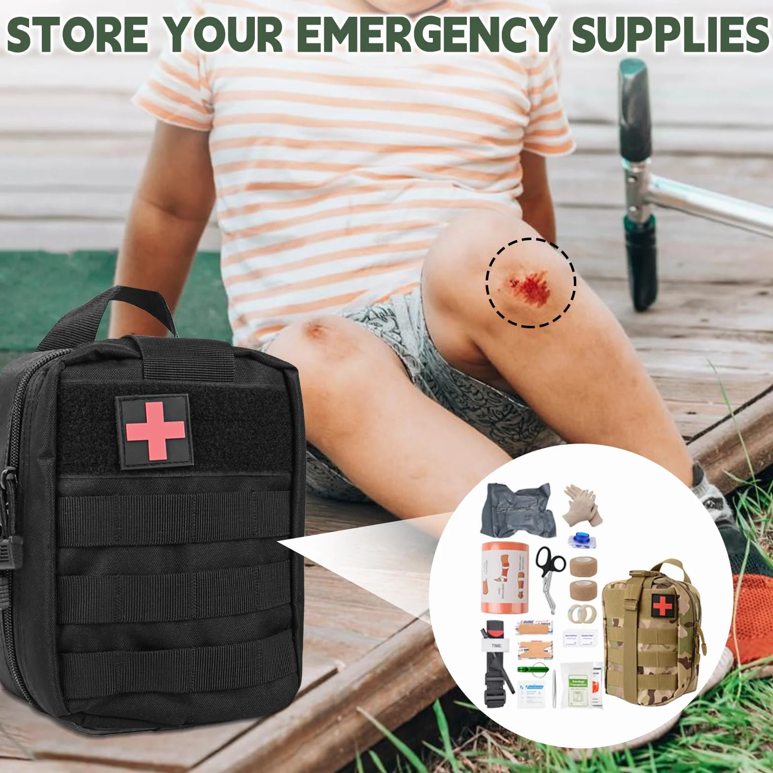 Kit de premiers secours en plein air, ensemble de 51 pièces pour traumatismes, sac tactique médical, kit de premiers secours militaire pour le camping, la voiture, l'aventure, la chasse, la randonnée