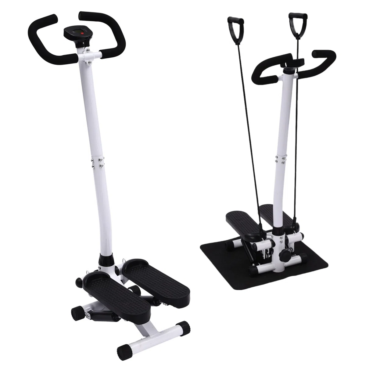 Machine à stepper d'exercice pour la maison, 150 kg, machine à pas debout avec guidon, noire, hauteur réglable, avec écran, bandes de résistance de 90 cm