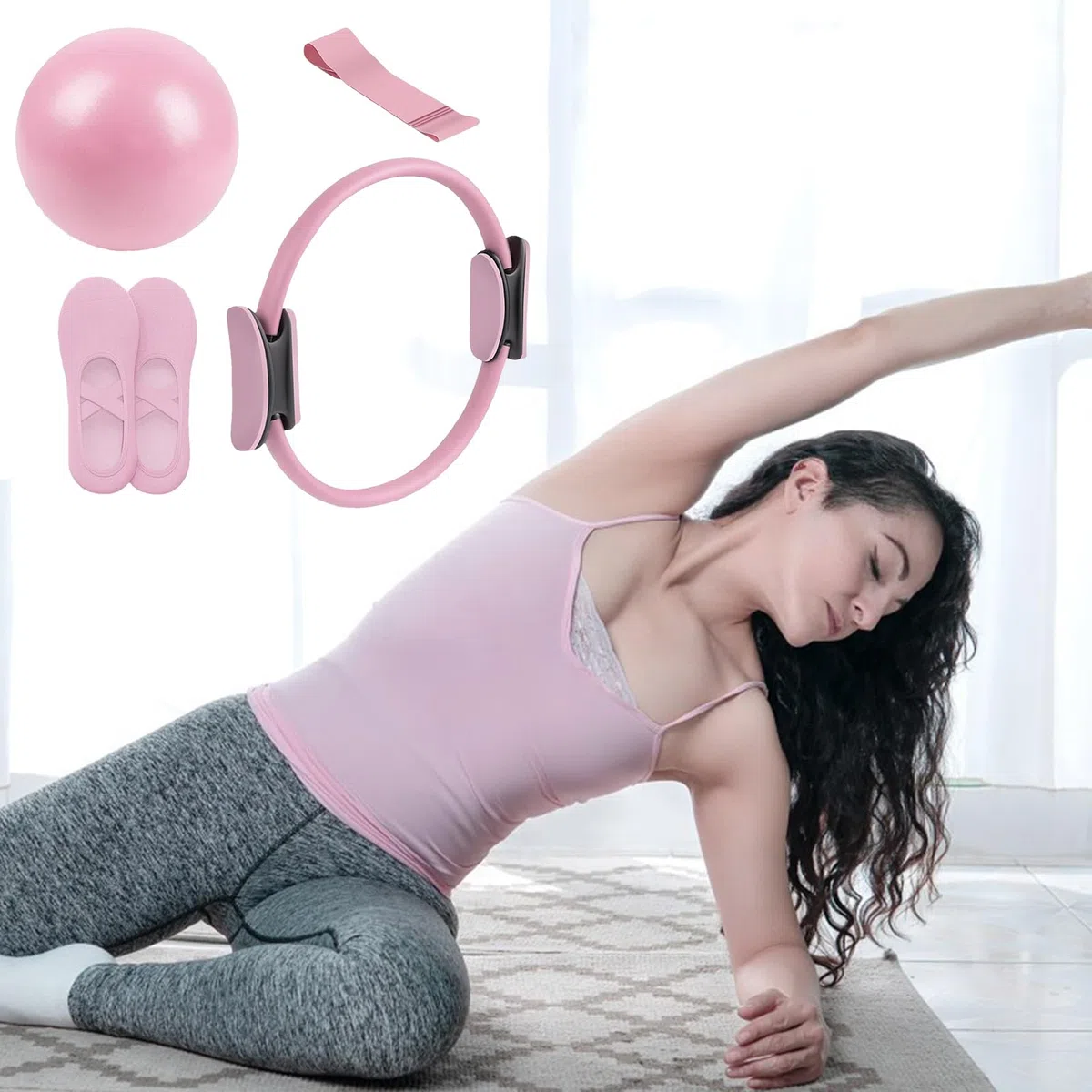 Kit Pilates Essentials, Ensemble de Yoga 5 pièces pour Femmes, Pilates à Domicile, Comprend Un Ballon de Pilates, Un Anneau de Yoga Magic et des Bandes de résistance