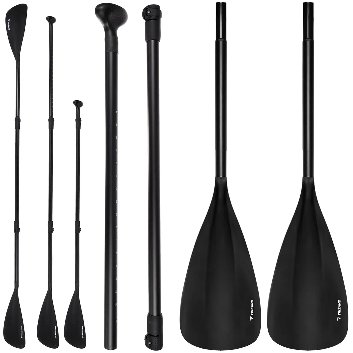 TRIZAND Pagaie SUP et kayak 2 en 1 - Réglable de 163 à 229 cm - 4 pièces - Légère et robuste - Aluminium + nylon - Pour paddle et kayak - Noir