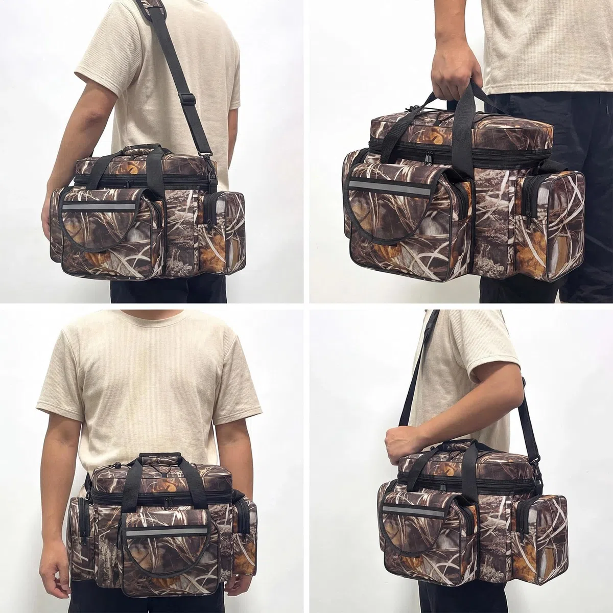 Sac de Peche Grande Capacite Stockage de Matériel de Pêche Sac de Rangement Tactique Multifonctionnel Sac à Bandoulière Fourre-Tout en Plein pour Pêche en Mer (Camouflage)