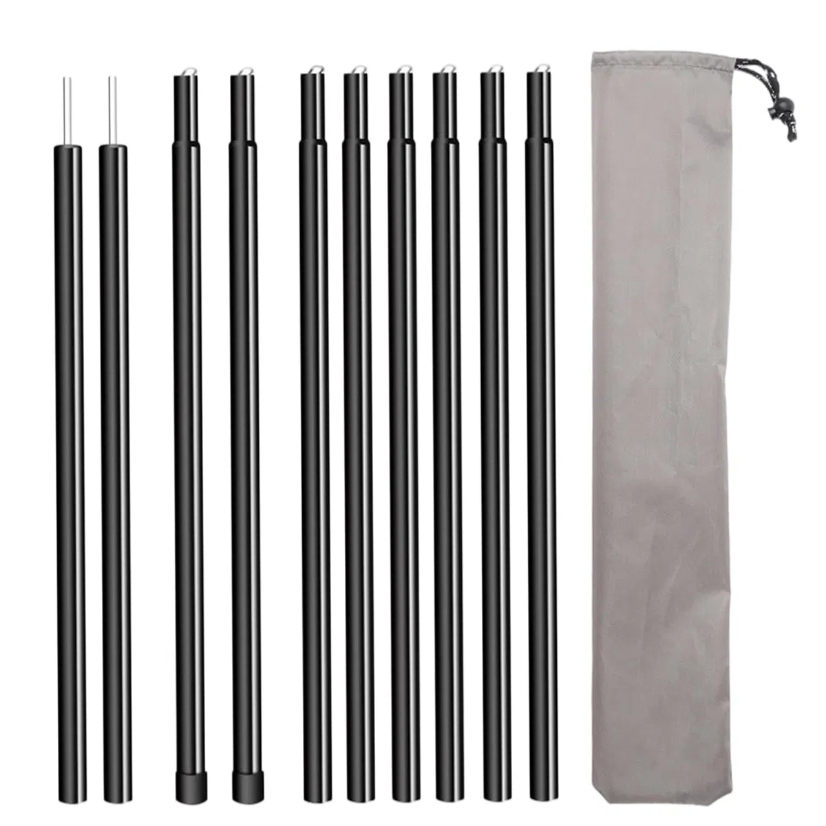 BORDEAG Lot de 2 barres de tente télescopiques - 2 m - Réglables - 19 mm - Noir - Pour tente, auvent, voile d'ombrage (43-200 cm)