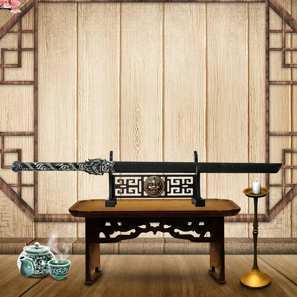 Porte - épée tapis de velours japonais Katana stand Samurai présentoir support pour toutes les épées tanto (Kylin-1)