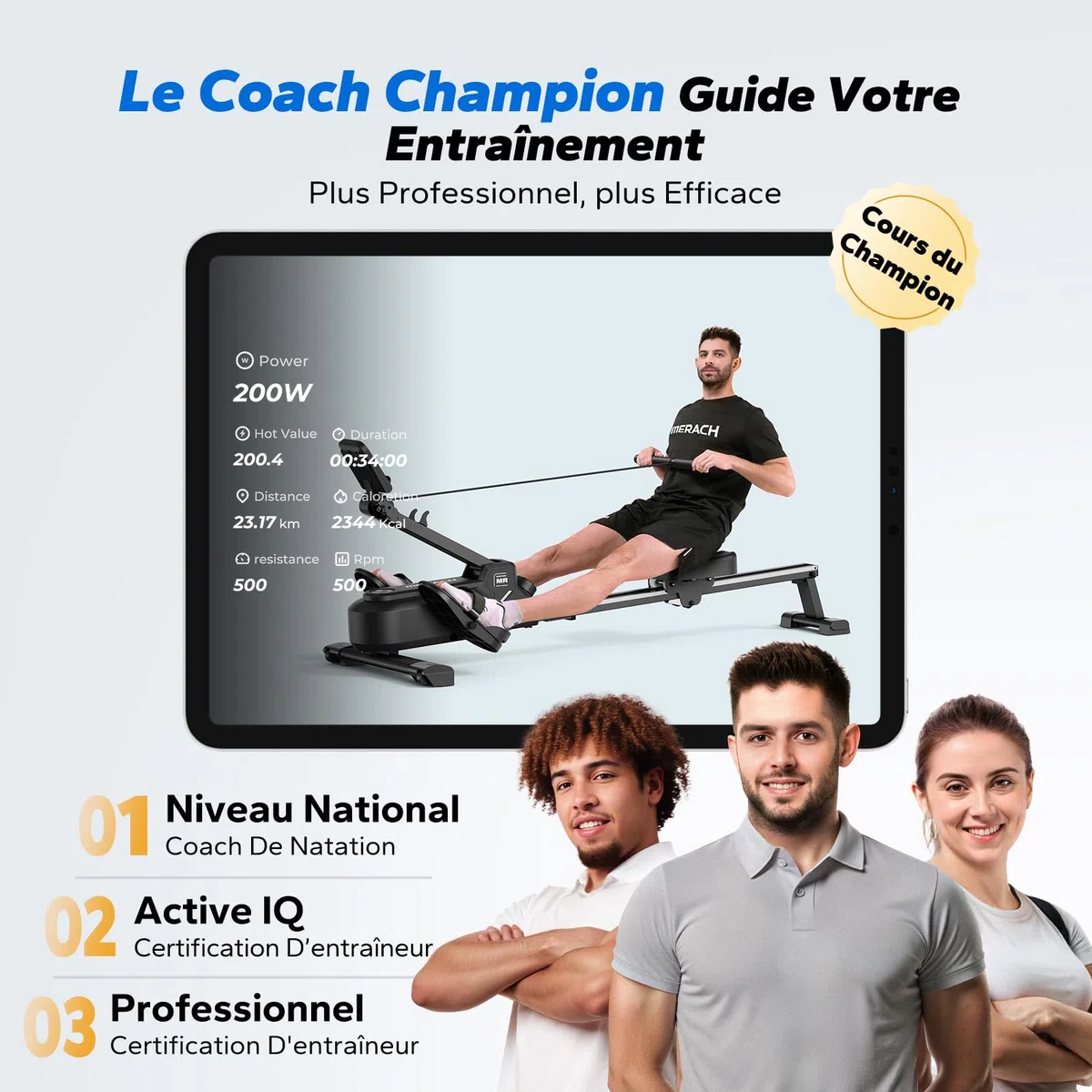 MERACH Rameur D'appartement avec Carte Interactive Exclusive de l' APP et Jeux, Apparence Semblable à Un Requin, Expérience de Rame Intense, Gain de Place, Adapté à L'entraînement du Corps Entier