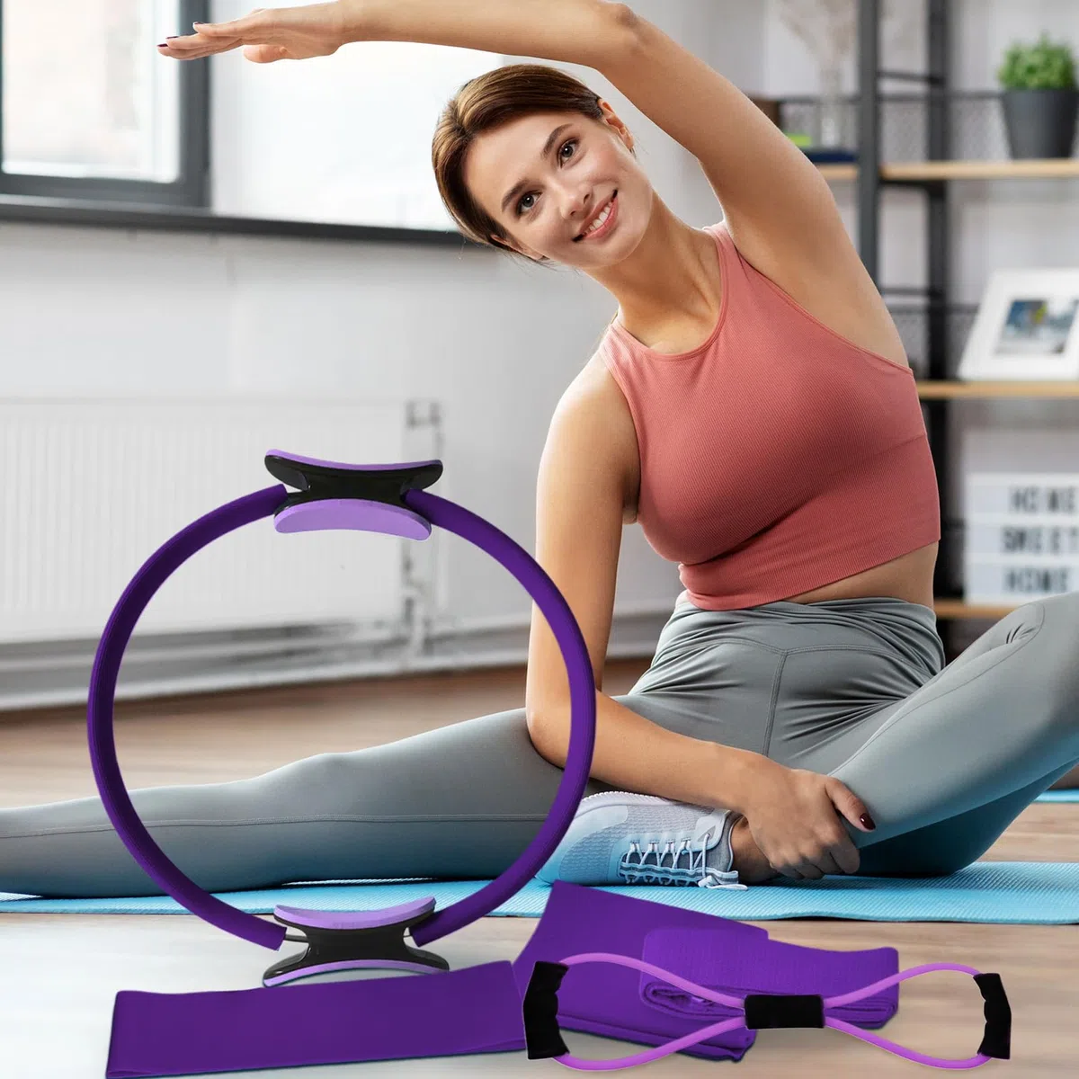 Ensemble de bagues de pilates pour femme, extenseur de poitrine, boucle de résistance, anneaux de pilates pour jambes, bras et cuisses, perte de poids