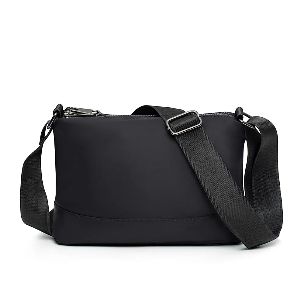 Sacoche Homme Bandouliere & Sac Bandoulière Femme – Sac Bandoulière Homme Compact Nylon Multi-Poches, Sacoche Pratique avec Sangle Réglable pour Voyage, Travail et Quotidien (Noir)