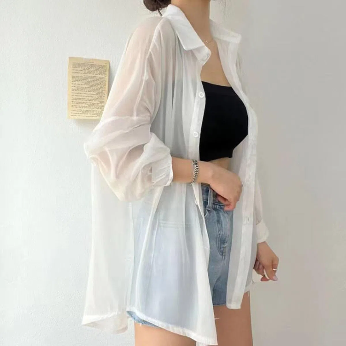 Chemise en Mousseline avec Protection UV, Couverture de Plage légère à Manches Longues, Chemise en Mousseline avec Protection Solaire pour Femmes