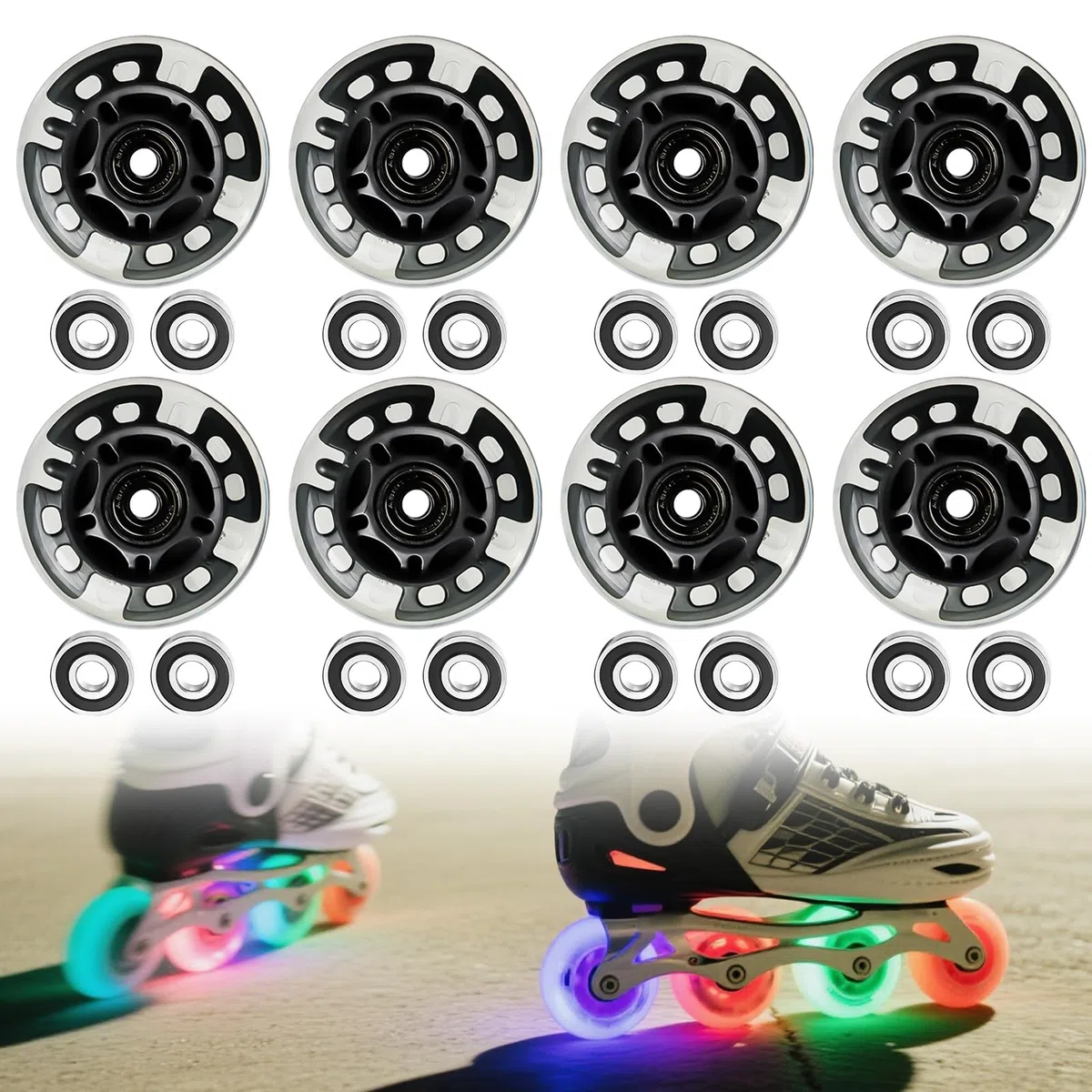 PORFOYO Lot De 8 Roues De Rollers En Ligne 72/76/80 MM Avec Roulements À Billes, Roue De Roller En Ligne, Roues Universelles En Polyuréthane Pour Tous Les Types De Patins À Roulettes (76MM)