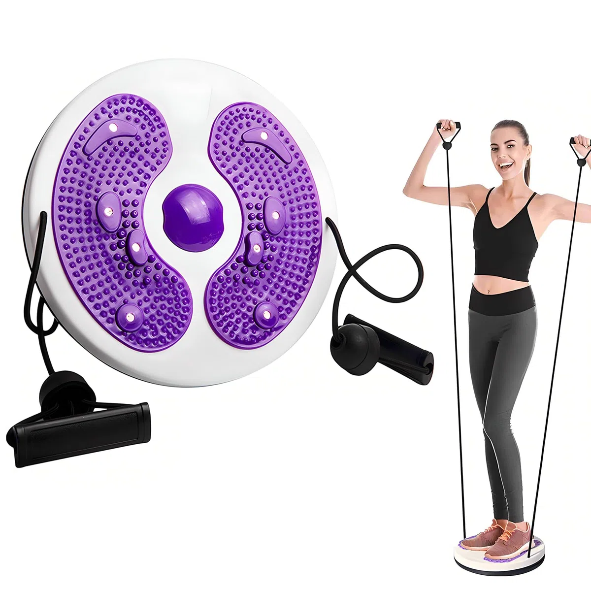Disque de Torsion Fitness Twist Disque de Taille avec Corde de Traction Multifonctionnel Balance Board Pédale Entraîneur Abdominal Platine Aérobic Entraînement pour les Hanches et la Taille