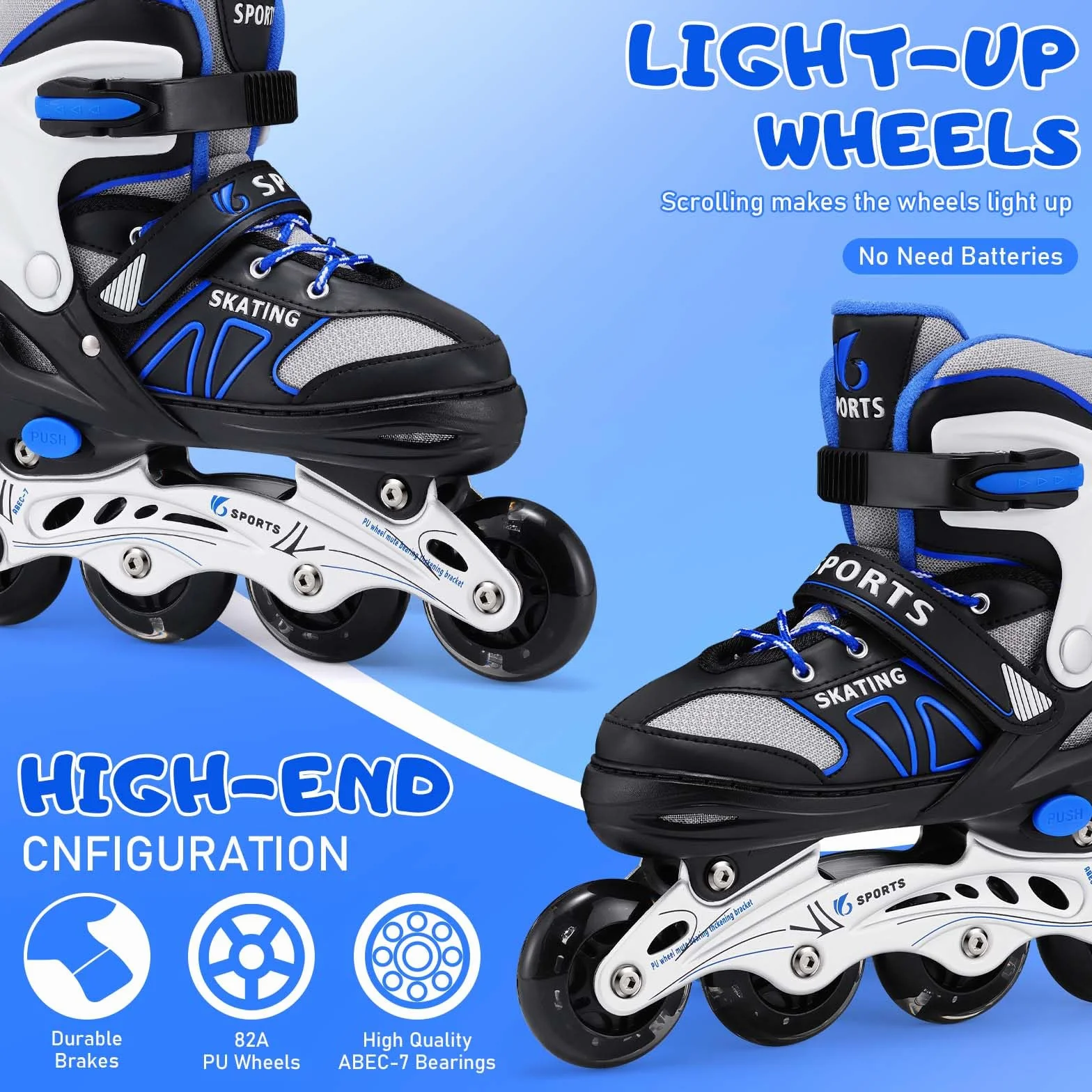 Rollers en Ligne,Patin a Roulette Réglables Rollers Enfant Garçon Inline Skates Rollers