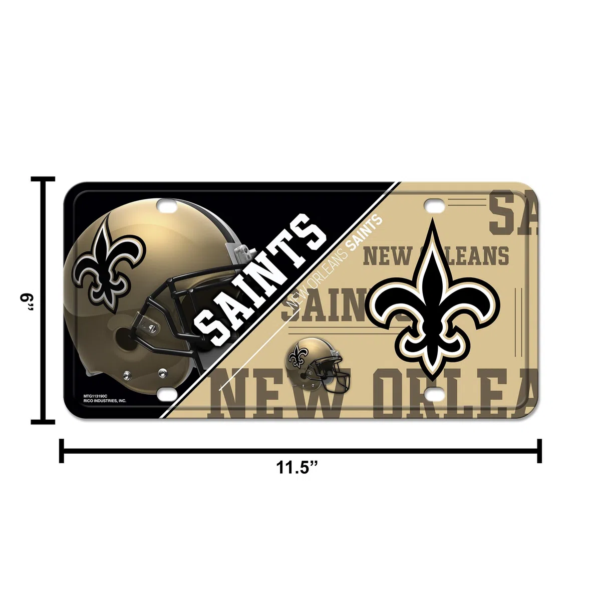 RICO Industries NFL New Orleans Saints Plaque d'immatriculation unisexe en métal pour les Saints de la Nouvelle-Orléans - Couleur de l'équipe - Taille unique (6734548499)