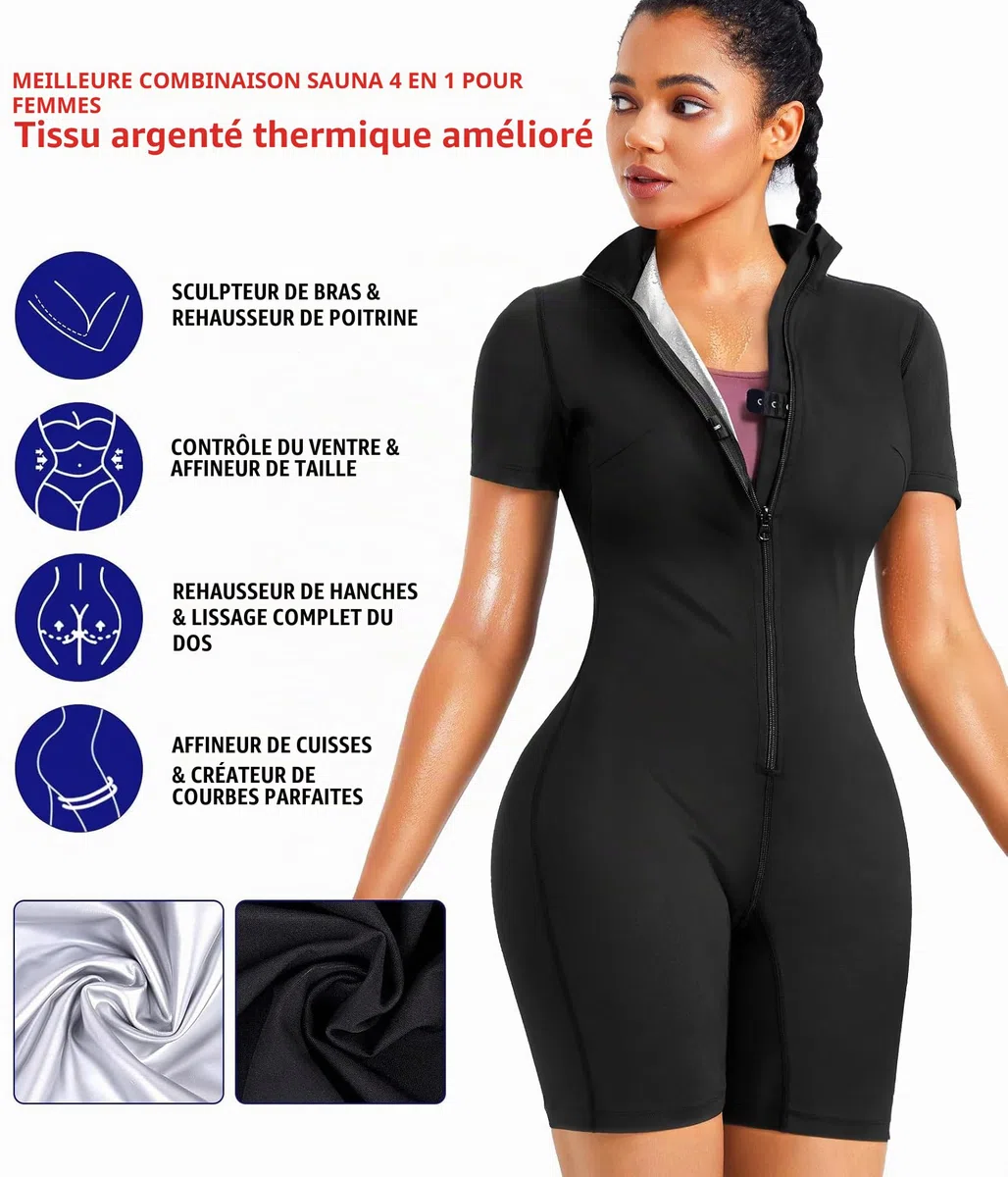 KUMAYES Vêtements de Sudation Femme Combinaison Intégrale Sauna Shapewear Costume D'entraînement Formateur Shaper Sudation Entraînement Survêtement