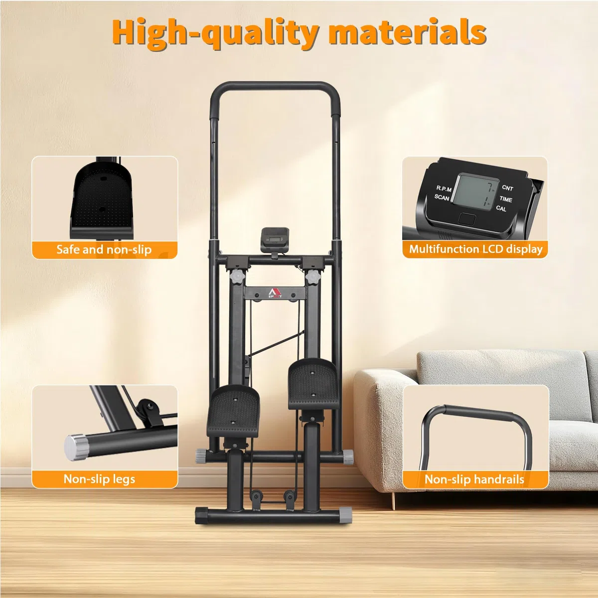 Stepper d’Escalier Pliable，Stepper Fitness pour la Maison，Guidon et pédales réglables,Écran LCD,avec Support de téléphone,Charge 120KG