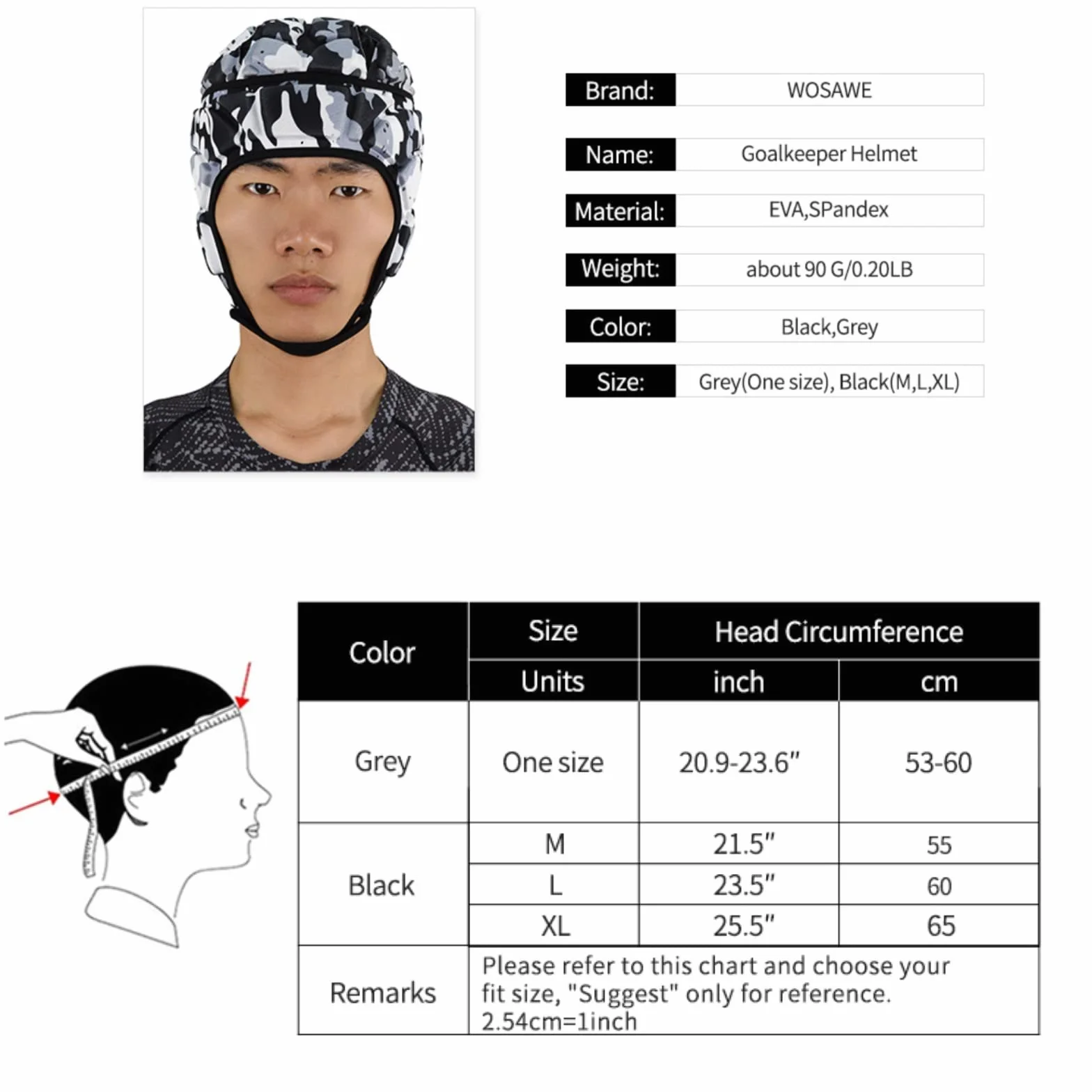 WOSAWE Casque de Gardien, Adultes EVA Réglable Sport Protecteur pour Le Football, Sports d'équipe, Entraînement, Rugby, Crosse