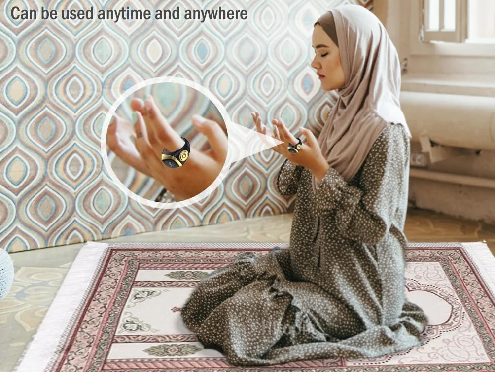 Anneau Numérique Musulman, Muslim Tasbeeh Compteur Intelligent, Compteur de Bagues Islamiques, Compteur Anneau Intelligent, Tasbih Compteur Smart Ring, Écran D'affichage OLED (Noir,18mm)