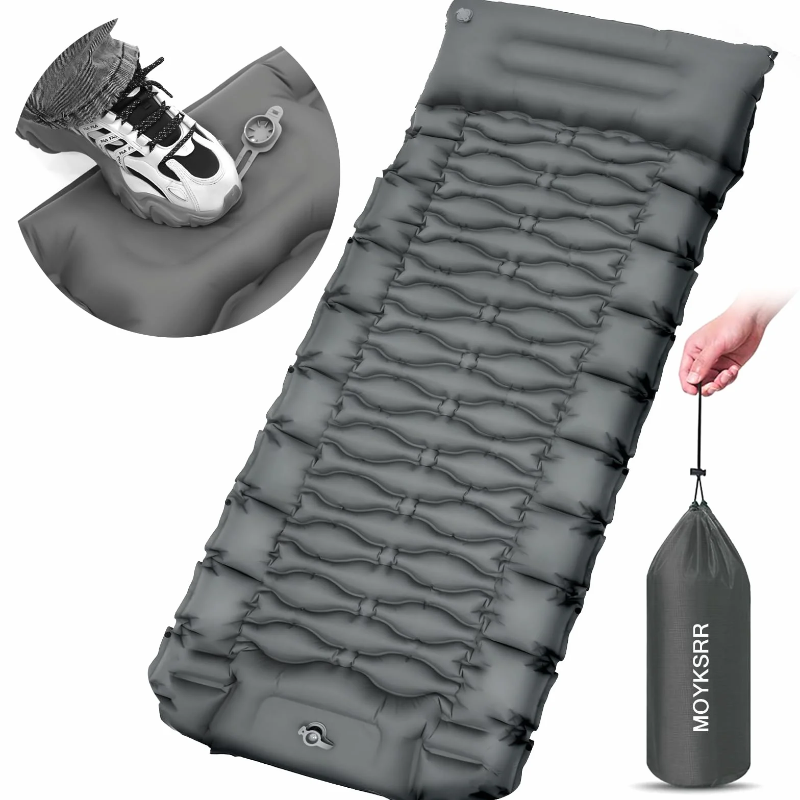MOYKSRR Matelas de Camping Gonflable, Matelas de Camping Gonflable avec Pompe à Pied & Oreiller, Matelas Gonflable Résistant à l'eau, Portable Tapis de Matelas pour Camping, Voyage, Plage, Tente