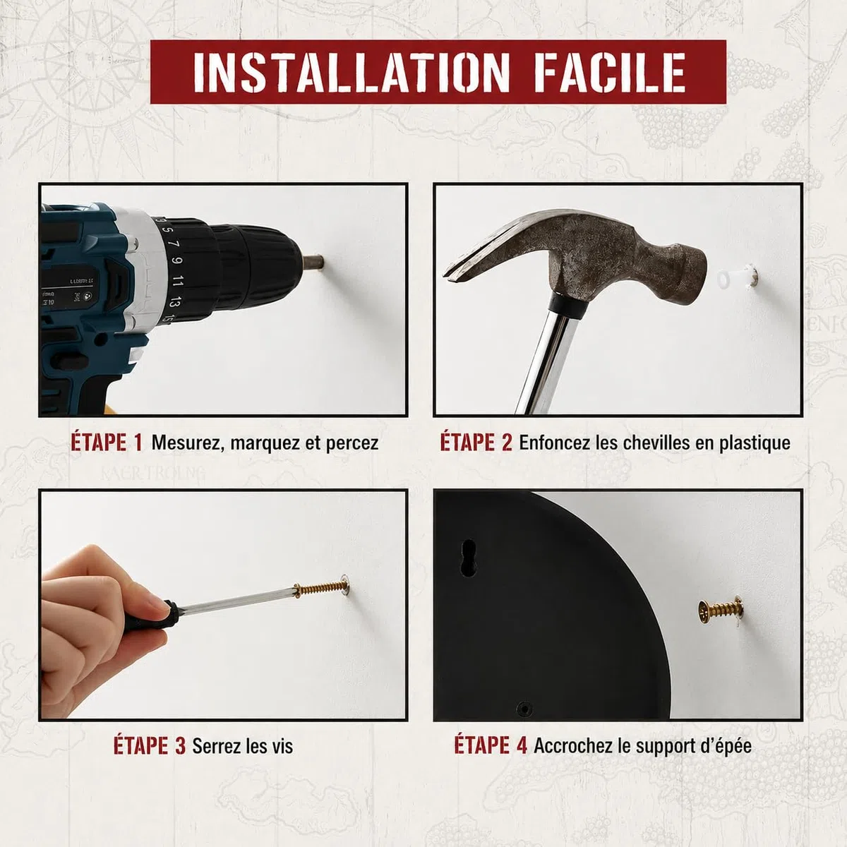 Witcher Présentoir mural rond en bois pour épée d'argent et épée en acier de Geralt von Riva, support mural décoratif pour collectionneurs, cosplay et fans des jeux et séries Witcher
