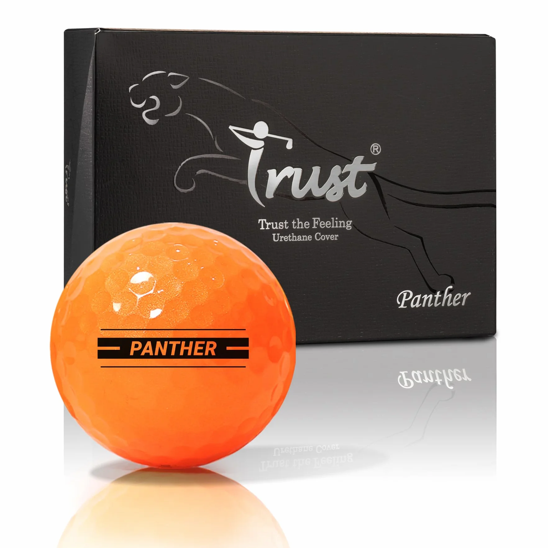Trust Balles de Golf Panther | pour Passer sous Les 100 | Revêtement Uréthane pour Un Toucher Ultra-Doux | Noyau Big Max pour Une Distance Maximale et Un Vol Précis (12/48 Balles, Blanc/Jaune/Orange)