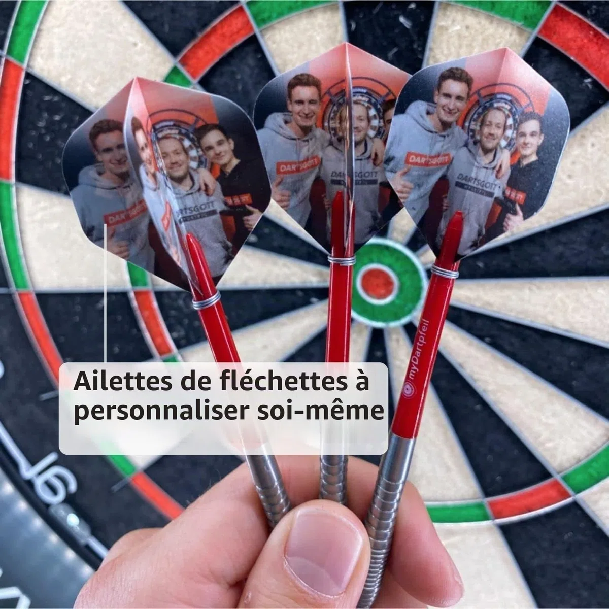Ailettes de fléchettes personnalisées avec photo et nom | 8 jeux de ailettes fléchettes personnalisées avec le motif de votre choix (24 pièces) | Ailettes pour fléchettes à personnaliser comme cadeau