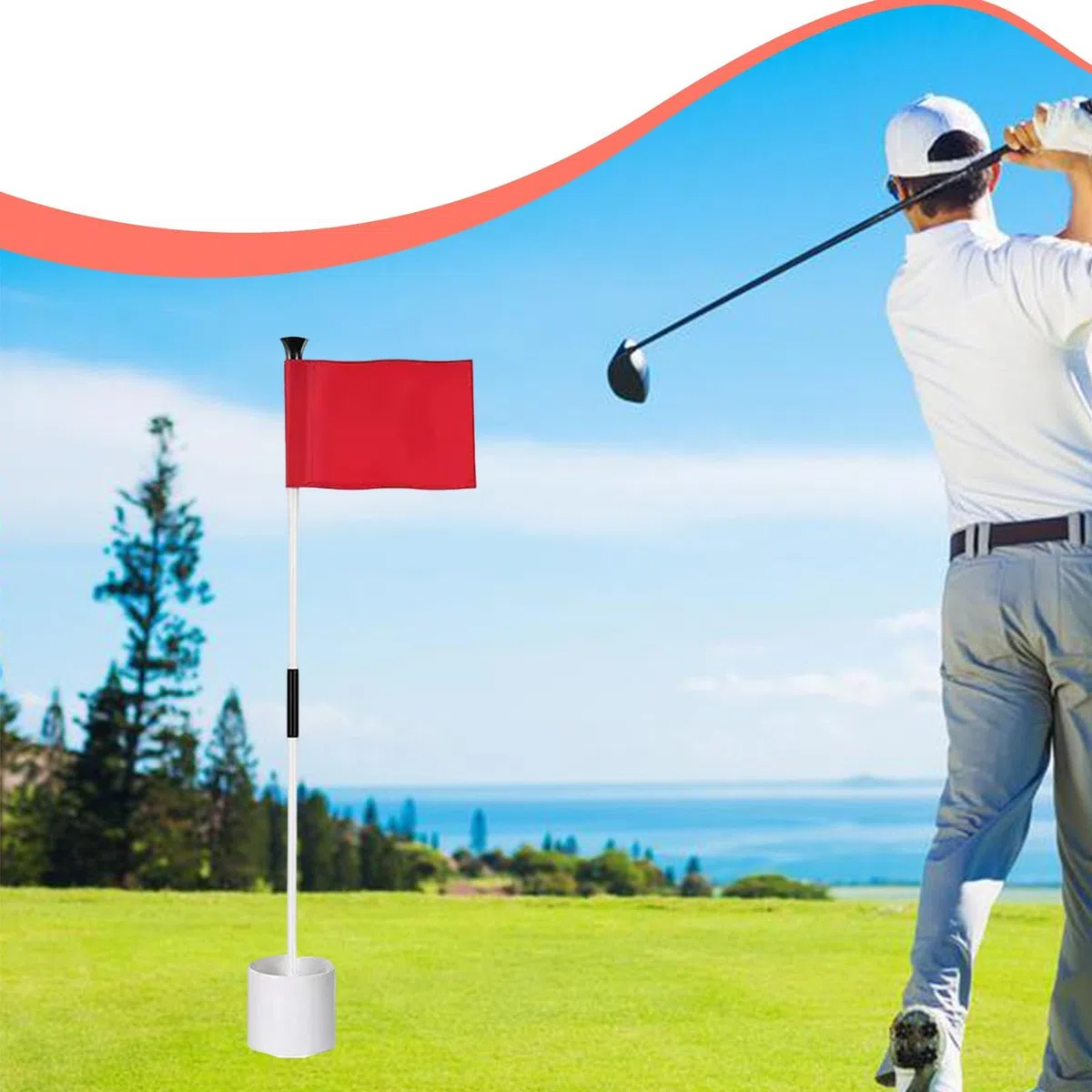 Drapeau de Golf Ensemble de Putting avec Tige et Coupe de Trou pour 'Entraînement en Tissu Imperméable Adapté pour Le Bureau et Le Jardin