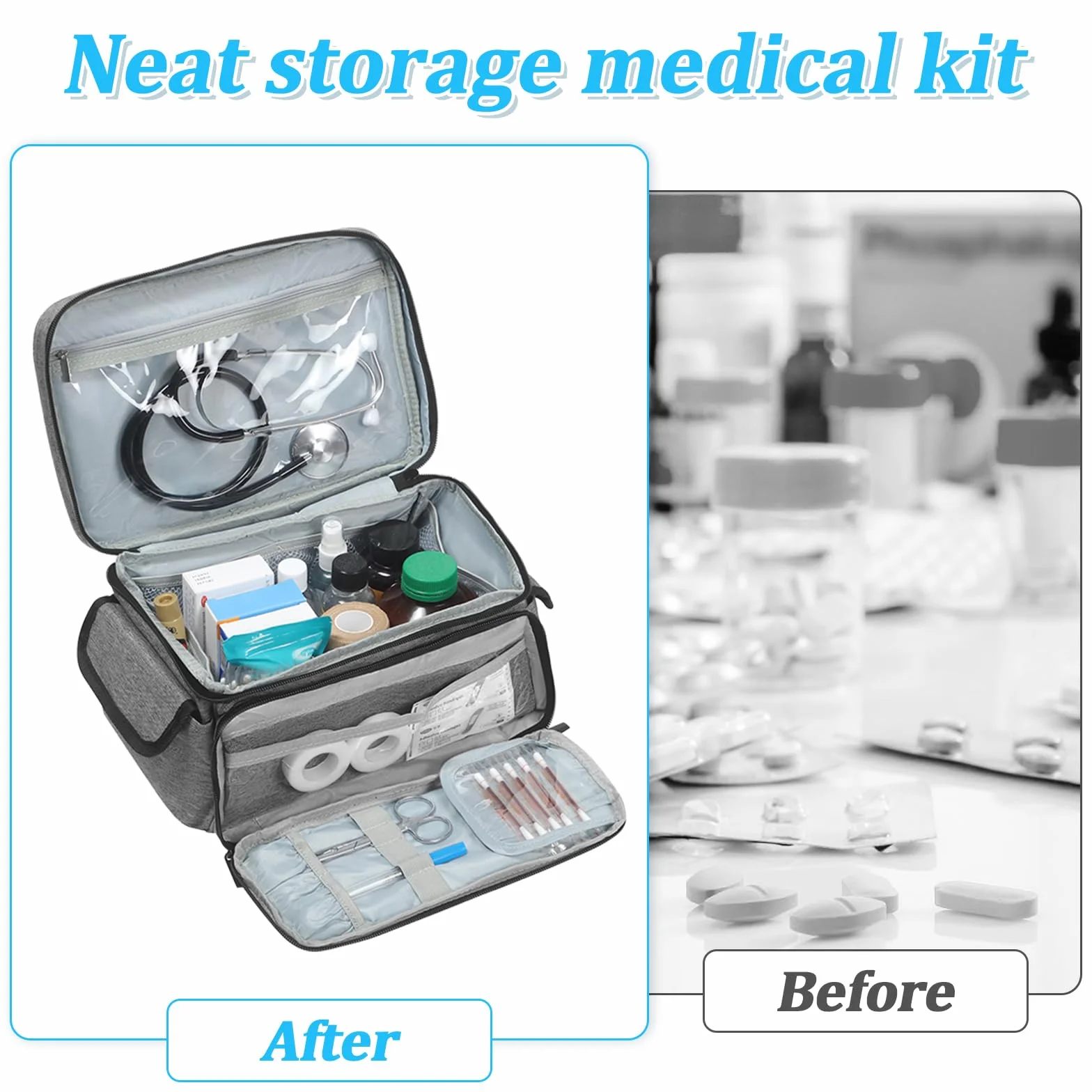 Trousse de Secours Vide, Sac de Médecine Portable, Trousse de Médecine, Étanche, Trousses Pharmacie Voyage, Sac d'urgence pour Maison, Bureau, Voiture, Outdoor, Gris