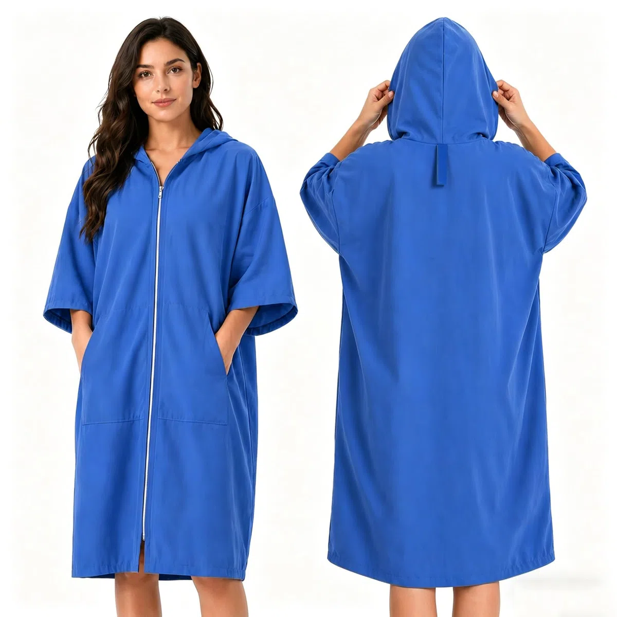Morbuy Poncho de Bain Femme avec Capuche & Poches, Serviette de Surf en Microfibre à Séchage Rapide pour se Changer Idéales pour Plage, Camping, Natation