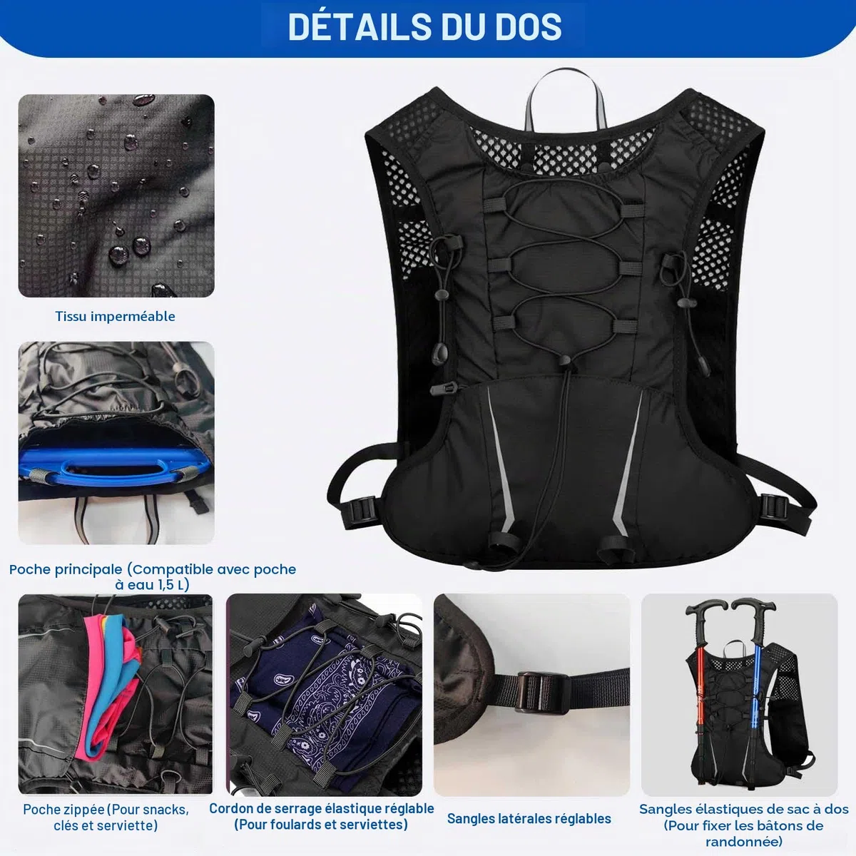 Gilet de Course pour Homme et Femme, Sac à Dos d'hydratation Réglable 5 L, Léger, Respirant et Réfléchissant pour Randonnée, Sentier, Jogging, Cyclisme et Marathon