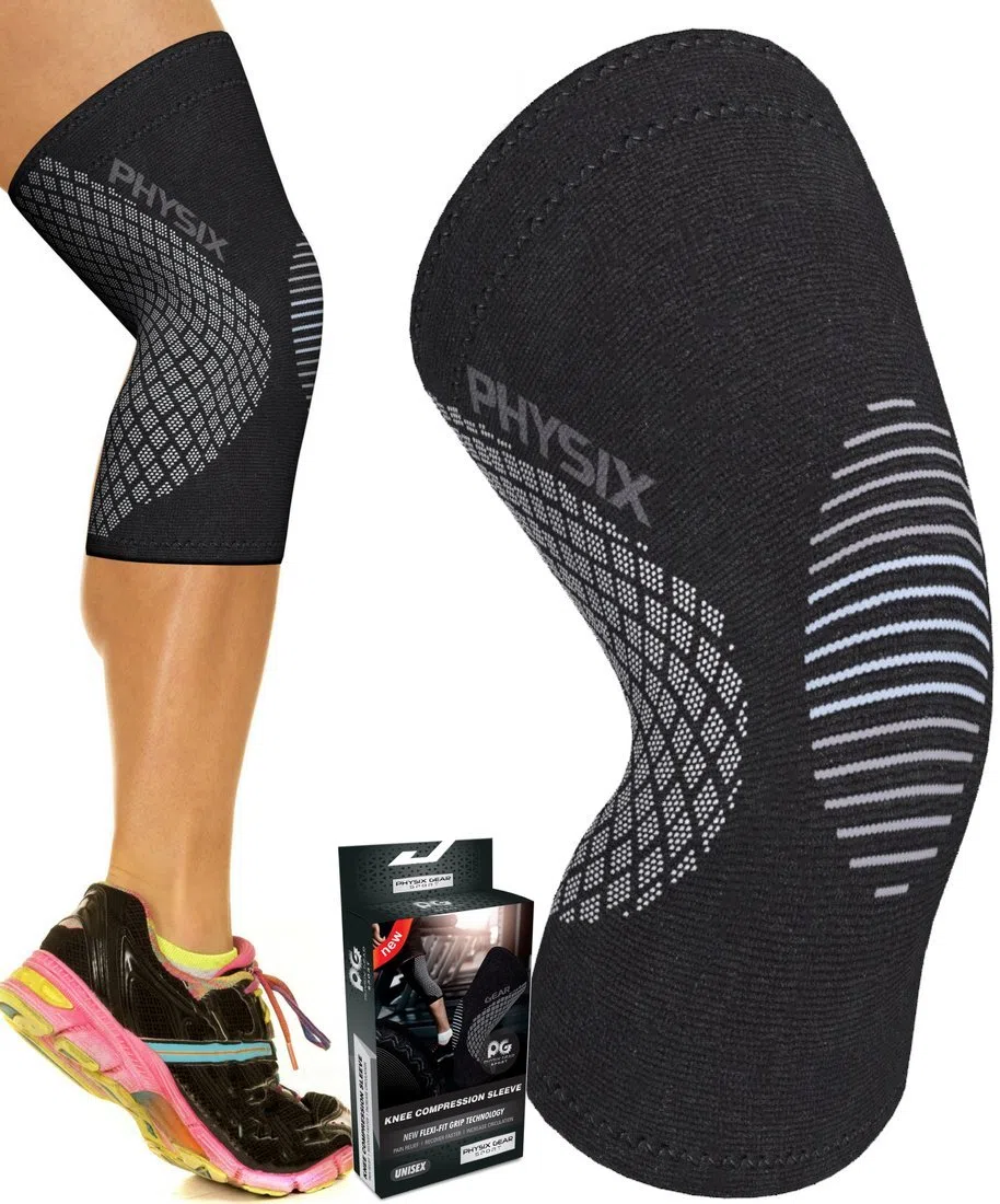 Physix Genouillère pour homme et femme, genouillère de qualité supérieure pour soulager la douleur du genou, arthrite, ménisque, déchirure ACL MCL, manchon de compression antidérapant pour la course à