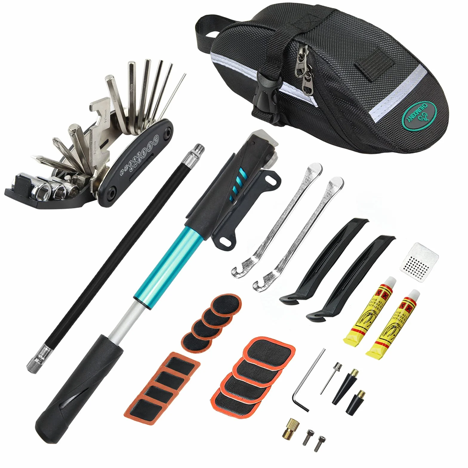 CHUMXINY Kit Reparation Velo, Kit Crevaison Velo, Kit Velo Convient pour Une Utilisation dans des Situations d'urgence Lors de Voyages Longue Distance