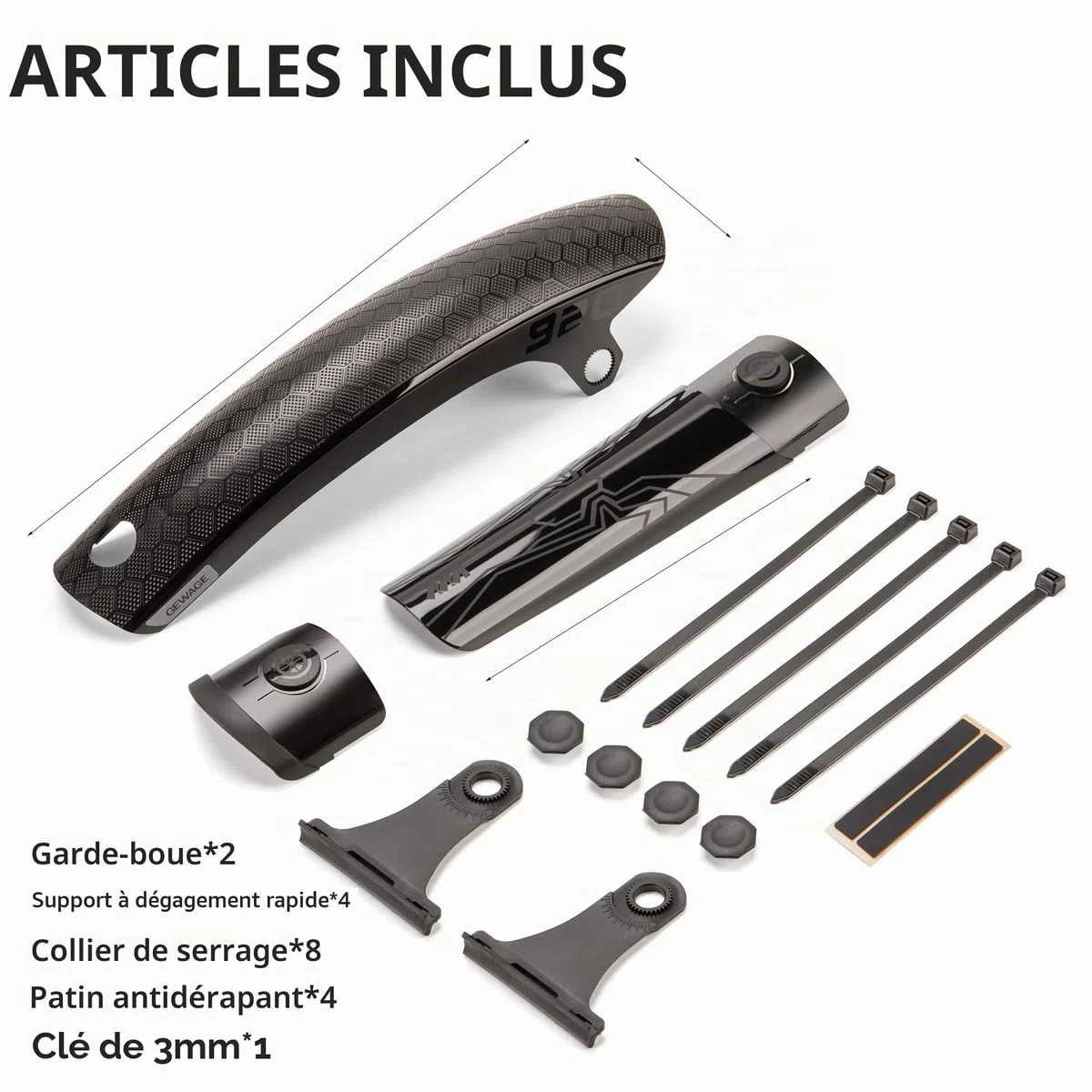 GEWAGE Garde-boue arrière de VTT - Garde-boue de vélo pour VTT, Mudguard VTT et garde-boue vélo Montage rapide 24-29 pouces