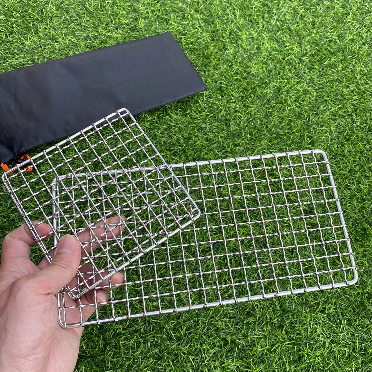 Bushcraft Lot de 2 grilles de camping en maille d'acier inoxydable haute résistance pour camping, randonnée, randonnée