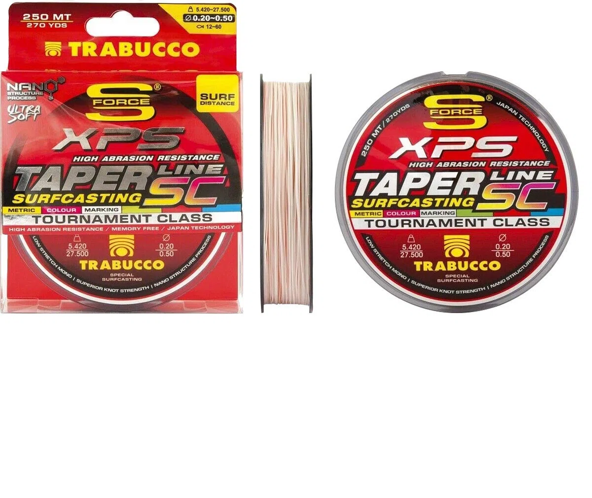 TRABUCCO XPS TAPER LINE SC MULTICOLOR SURFCASTING 0,23-0,57 250 MT