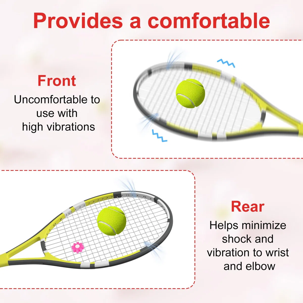 lasuroa 8pcs Amortisseurs Raquette Tennis, Raquette Tennis Silicone Forme Cœur et Fleur Amortisseur Vibrations Accessoires et Cadeaux Pratiques