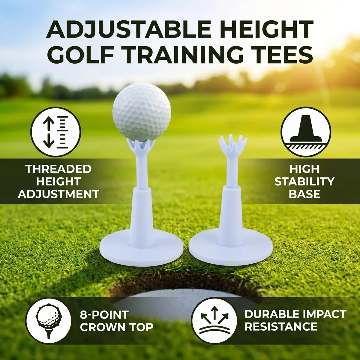 Yosoo Health Gear 2 Pièces Tees de à Hauteur Réglable, Tees Support en Plastique Blanc Practice Turn Lock Accessoire de Sport D'Entraînement en Caoutchouc pour Tapis de